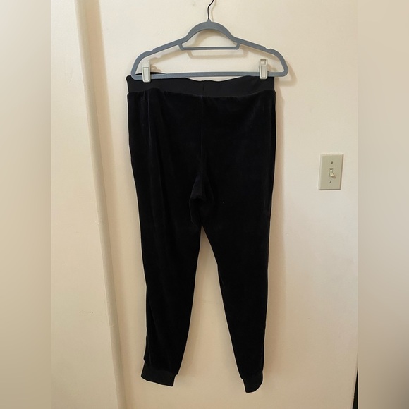 Juicy Couture Black Velour Joggers Size L Rib Waist Drawstring Y2K Track Joggers - Picture 5 of 6
